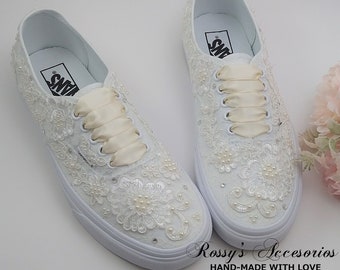 Furgonetas de boda de encaje marfil Zapatillas Vans de boda para