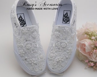 Slip On White Lace Wedding Vans / Wedding Vans Sneakers For Bride / White Lace Vans Sneakers / Bridal Vans Shoes / Wedding Authentic Vans.