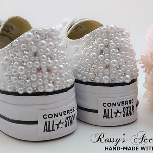 Platform Pearls Crystal Wedding Converse for Bride / White Wedding Converse  / Wedding Converse Shoes / Custom Bling Platform Converse .