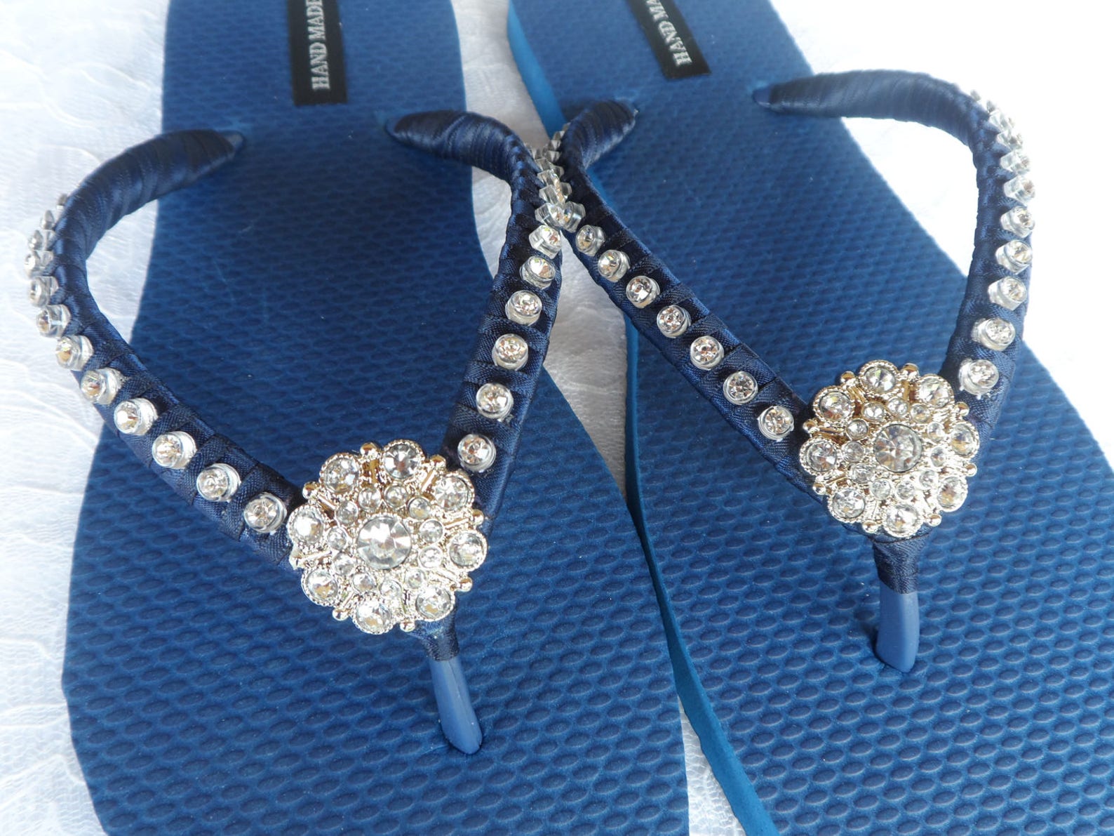 Navy Blue Bridal Flip-Flops / Wedding Colors Flip Flops / | Etsy