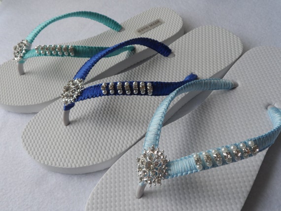 Wedding Color Flip Flops / Bridal Pearls Sandals /Turquoise | Etsy