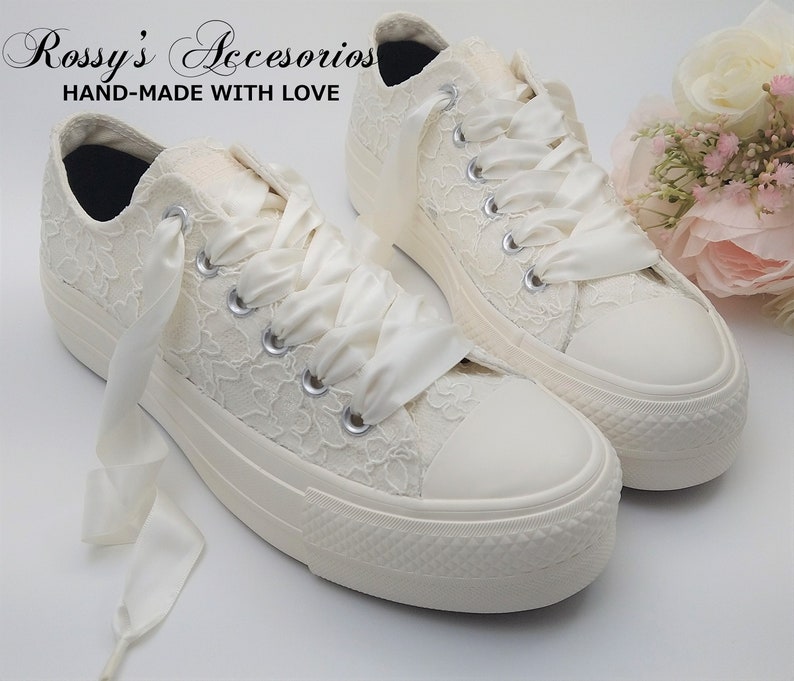 Custom All Ivory Lace Platform Converse / Women's Platform Etsy