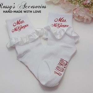 Personalized Wedding Socks / Bride Trainers Sneaker Socks / Wedding Satin  Frilly Socks