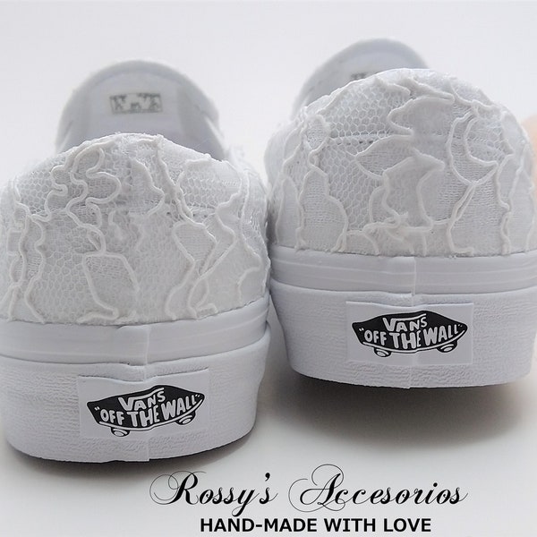 Slip On White Lace Wedding Vans / Lace Vans  Slip On Sneakers / Wedding Authentic Vans / Bridal Vans Shoes / Wedding Vans Sneakers For Bride