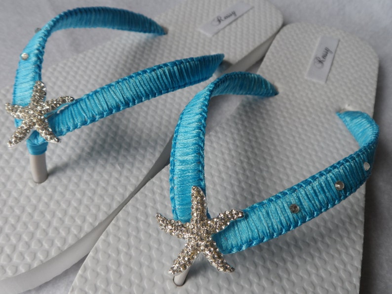 Turquoise Macrame Flip Flops / Bridal Starfish Rinestone / | Etsy