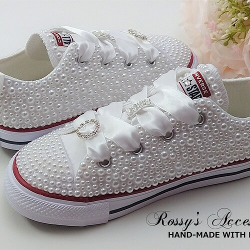 Girls shops White pearls and Rhinestone Converse / White Canvas Pearls Converse / All Star Chuck Taylor For Baby Toddler Littler and Big Girls