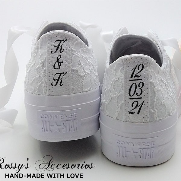 Custom All White Lace  Platform Converse  / Women's Platform Converse/ Wedding Lace Converse  / No Black Stripe Platform Converse