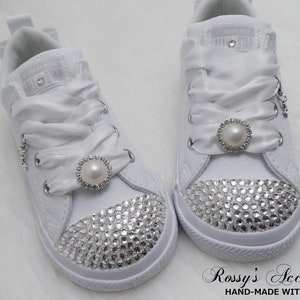 Crystal Converse Shoes For Toddler Girls / White Leather Shoes Converse /Wedding Converse  / No Stripes / Baby Toddler Girls / Sizes, 2-10