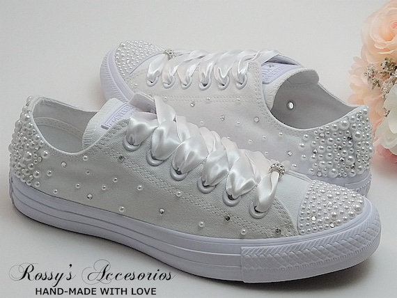 Perlas Cristal Boda Converse Para Novia Boda Blanca Converse Zapatos Converse De Boda Custom Bling Low Top Converse. Etsy Australia
