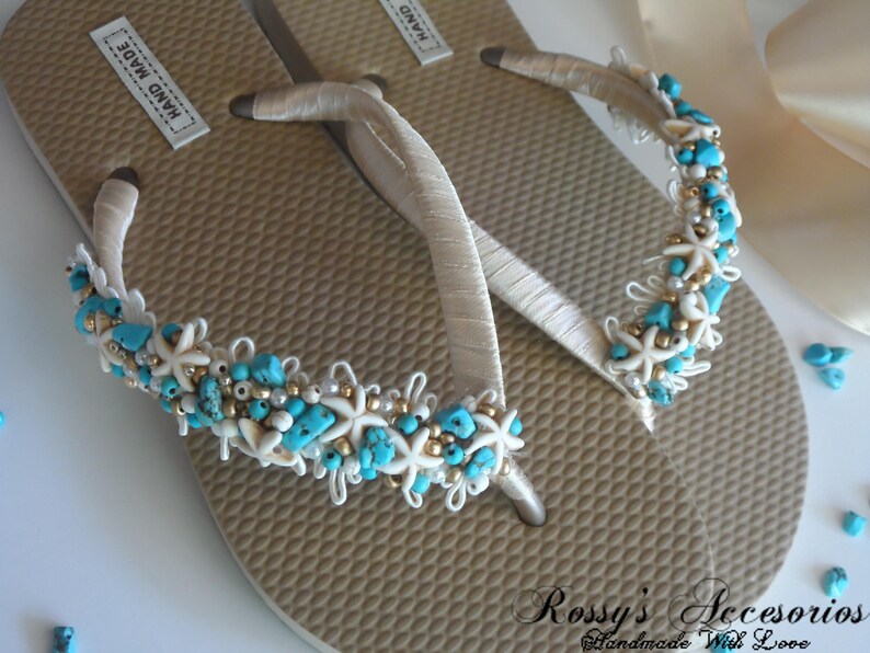 flip flops with turquoise stones