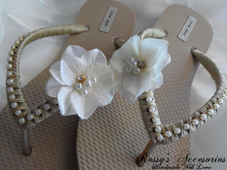 Bridal Gold Flip Flops / Hydrangea Flower wedding Flip Flops / | Etsy