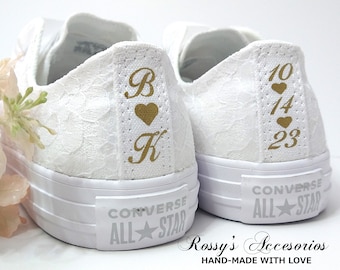 White Wedding Converse / White Lace Converse  /Wedding Lace Converse  /Converse for Bride /Bridal Converse / Wedding Converse Shoes.