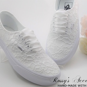 White Lace Wedding Vans /Wedding Vans Sneakers For Bride / White Lace Sneakers / Bridal Vans Shoes /Wedding Authentic Vans . image 1