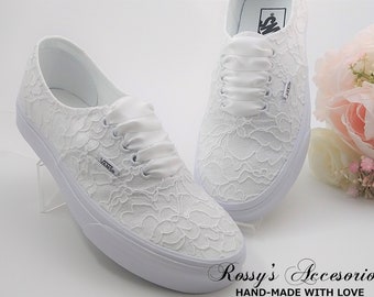 White Lace Wedding Vans /Wedding Vans Sneakers For Bride / White Lace Sneakers / Bridal Vans Shoes /Wedding Authentic Vans .