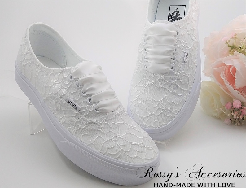 White Lace Wedding Vans /Wedding Vans Sneakers For Bride / White Lace Sneakers / Bridal Vans Shoes /Wedding Authentic Vans . image 1