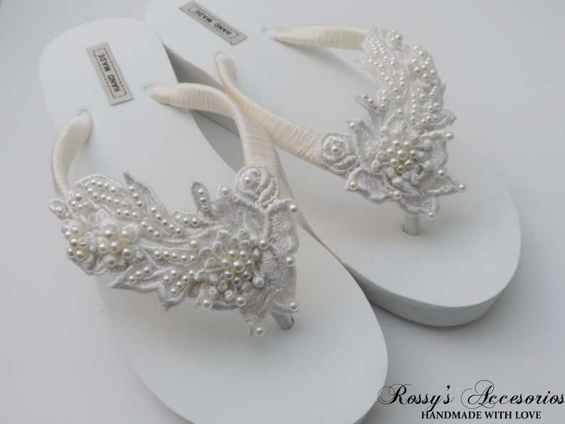 Elfenbein Venedig Spitze Keil Flip Flops Bridal Weisse Flip Etsy