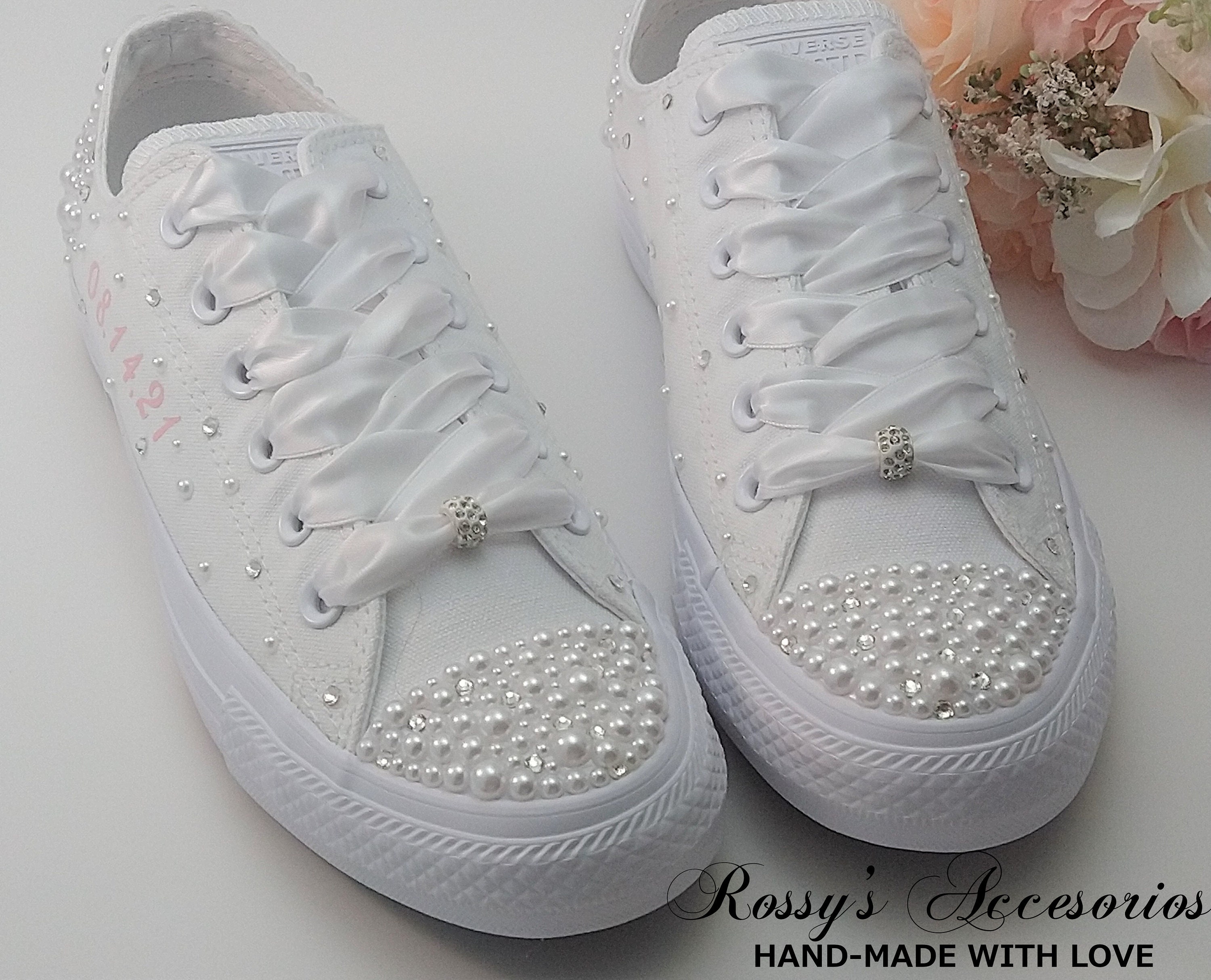 Personalized Pearls Crystal Wedding Converse for Bride / White | Etsy
