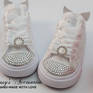 Converse Shoes For Toddler Girls / White Canvas Lace Converse /Flower Girl White Lace Sneakers/First Communion Shoes/Baptism Shoes.