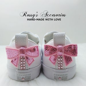 Crystal & Bow Converse Shoes For Toddler Girls / White Leather Converse /Wedding Converse  / No Stripes / Baby Toddler Little Girls/