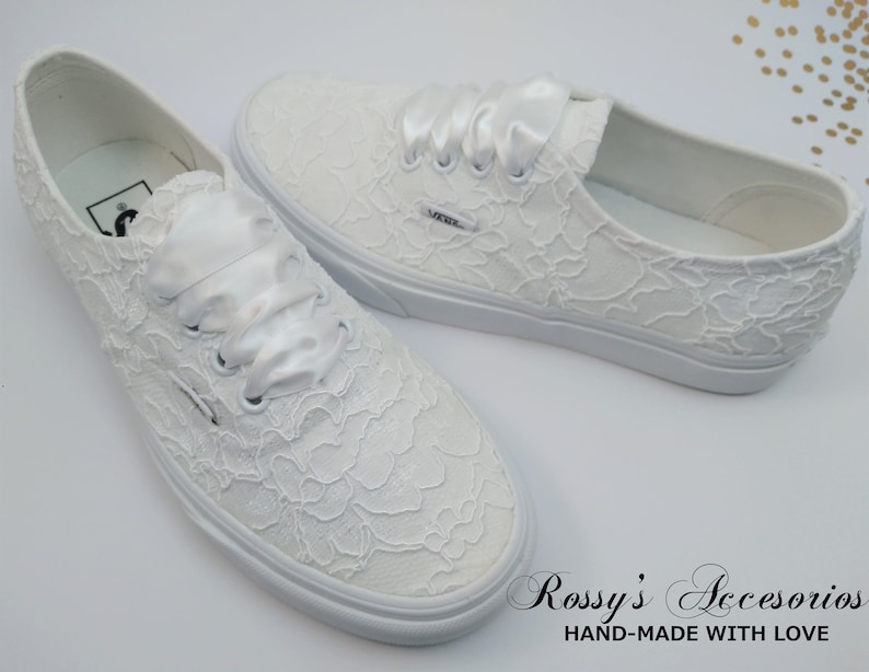 White Lace Wedding Vans /Wedding Vans Sneakers For Bride / White Lace Sneakers / Bridal Vans Shoes /Wedding Authentic Vans . image 3