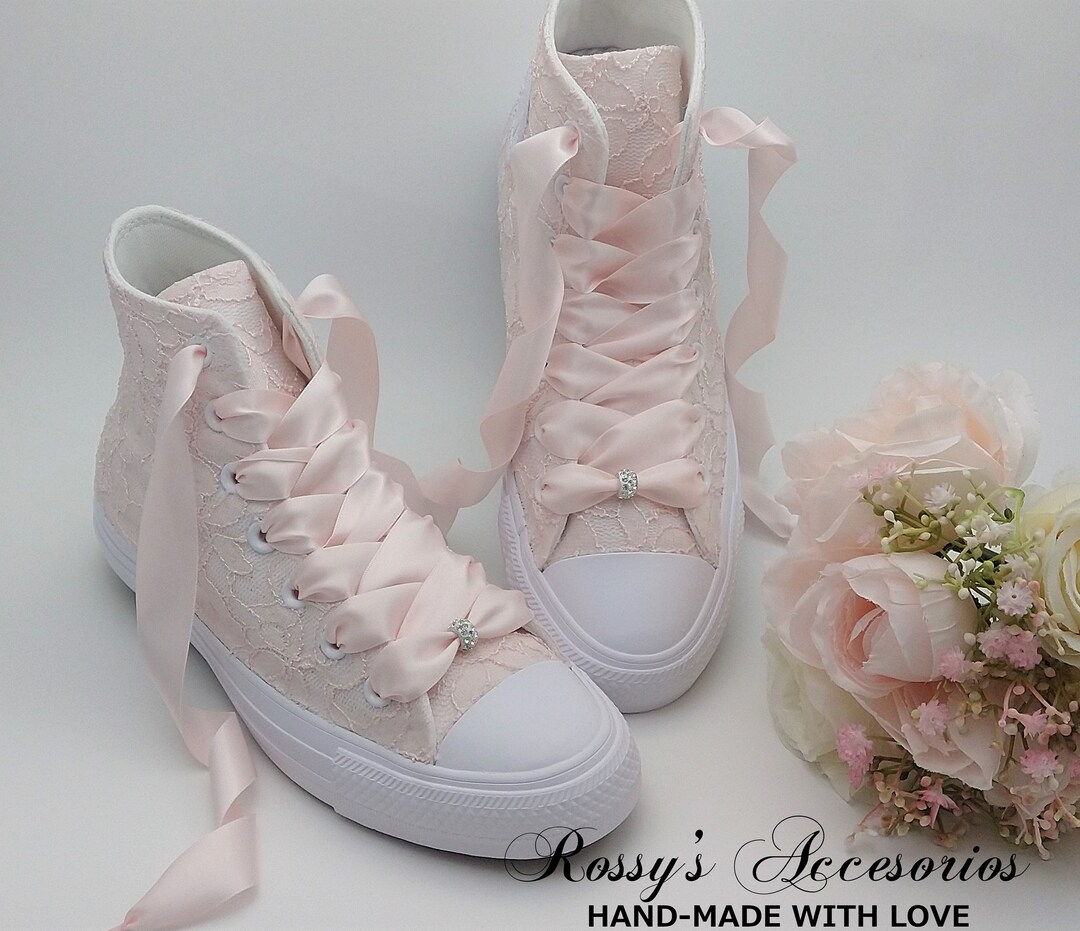 Blush Lace High Top Converse Mujer High Top Converse/ Wedding Lace  Converse /bridal Converse