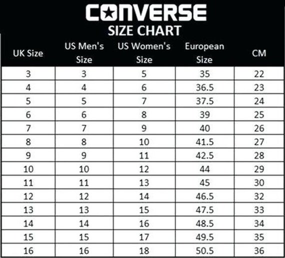 Size chart sepatu converse original hotsell