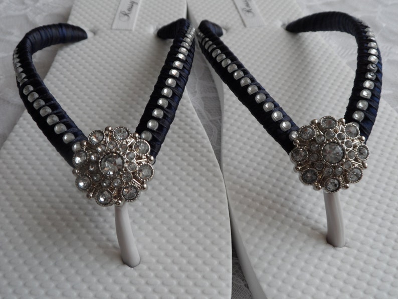 Navy Blue Bridal Flip-Flops / Wedding Colors Flip Flops / | Etsy