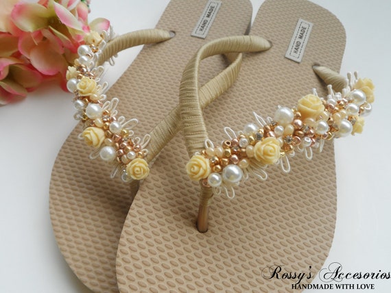 rose gold wedding flip flops