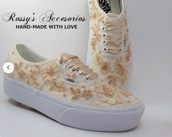 Vans de boda de encaje blanco Zapatillas Vans de boda para novia  Zapatillas Vans de encaje blanco Zapatos Vans de novia Vans auténticas  de