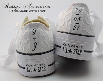 White Lace Platform Converse, Bridal Wedding Sneakers
