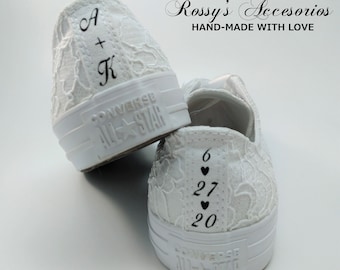 Personalized White Wedding Converse / White Lace Converse  /Wedding  Lace Converse  /Converse for Bride  / Wedding Converse Shoes.