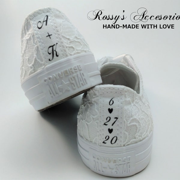 Personalized White Wedding Converse / White Lace Converse  /Wedding  Lace Converse  /Converse for Bride  / Wedding Converse Shoes.