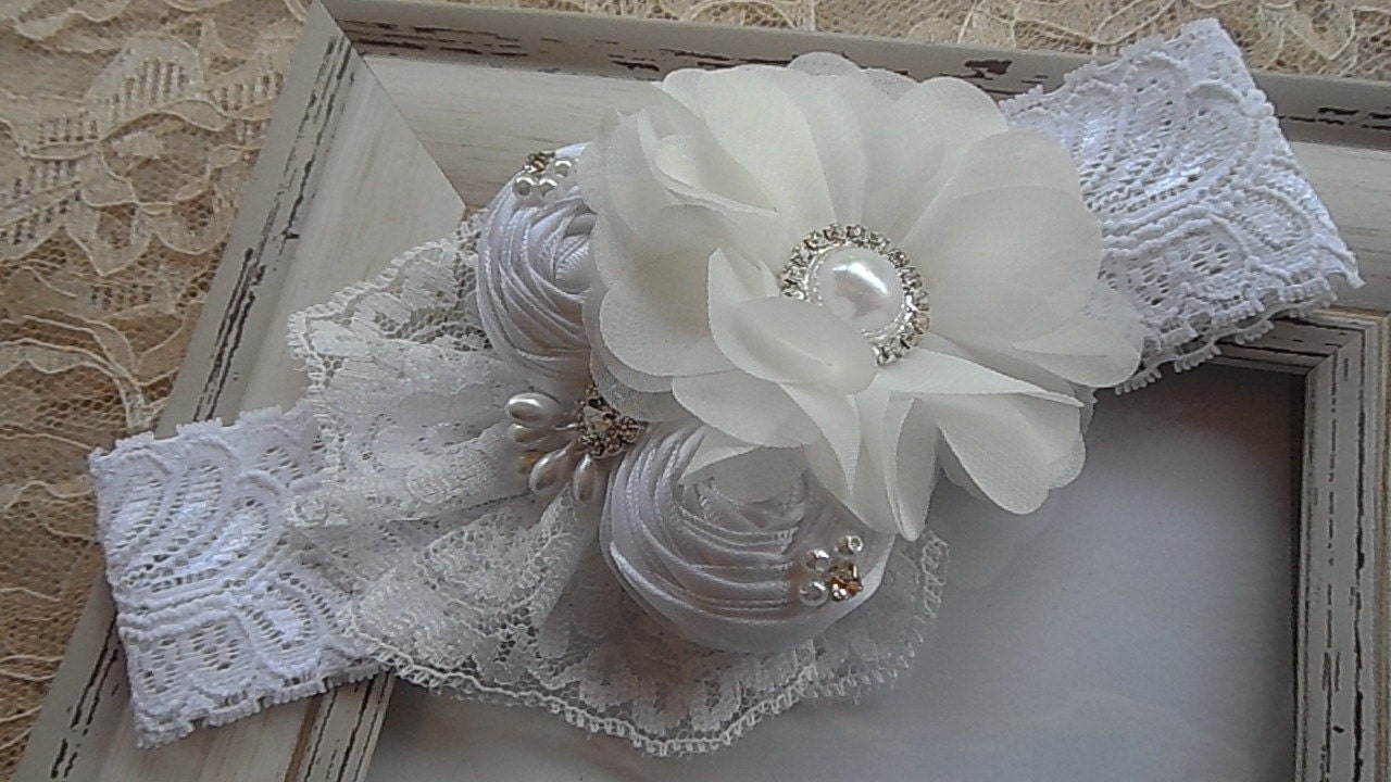 Christening White Headband / Baptism Flowers Headband / Flower Etsy