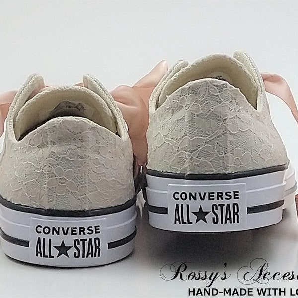 Personalized Champagne Wedding Converse/Champagne Lace Converse /Wedding Lace Converse /Converse for Bride / Authentic Chuck Taylor Converse