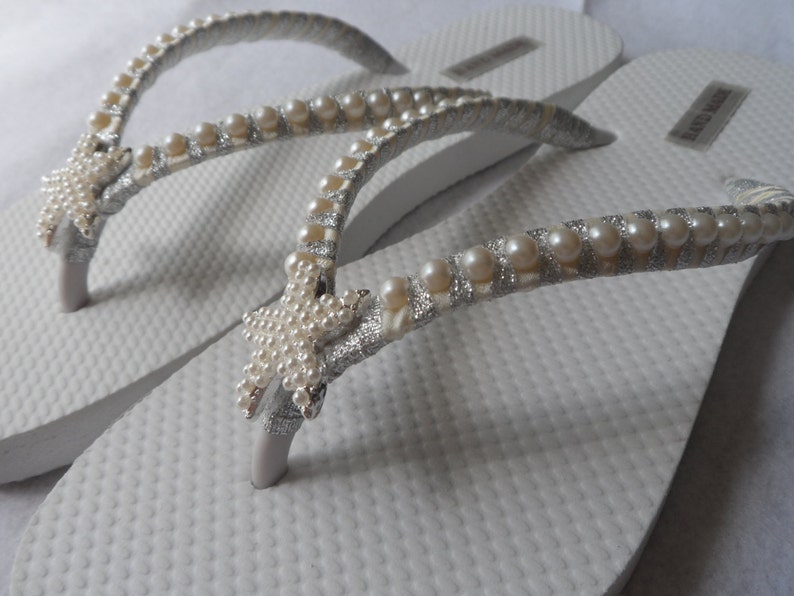 Bridal Ivory Flip Flops / Wedding Pearls Flip Flops / Starfish | Etsy