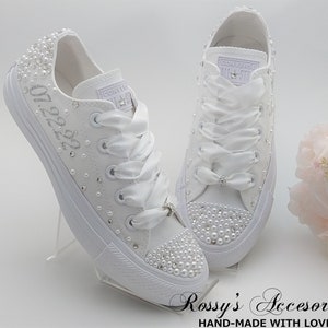 Personalized Pearls Crystal Wedding Converse for Bride / White Wedding ...