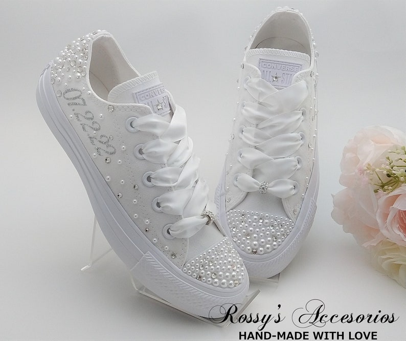 Personalized Pearls Crystal Wedding Converse for Bride / White - Etsy
