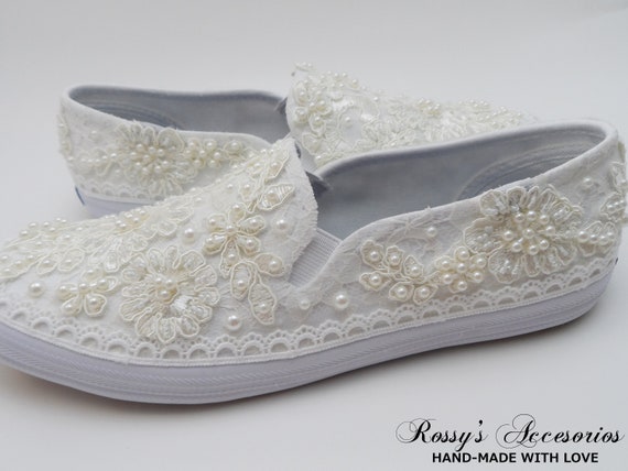 white lace slip on sneakers