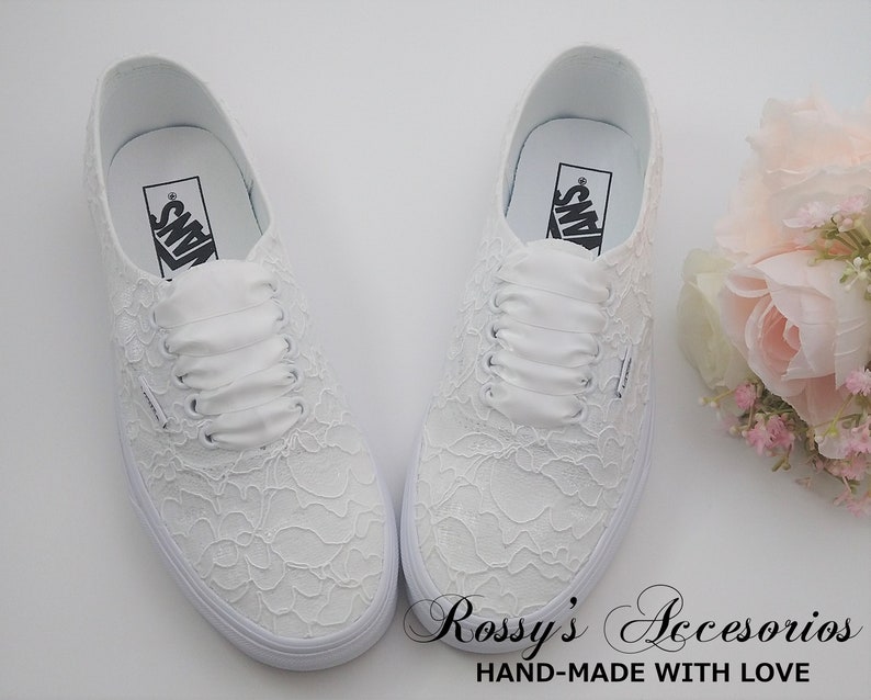 White Lace Wedding Vans /Wedding Vans Sneakers For Bride / White Lace Sneakers / Bridal Vans Shoes /Wedding Authentic Vans . image 2