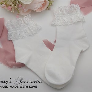Wedding  Frilly Socks /Bride Soft White Trainers Sneaker Socks / Personalized Wedding Soft White Socks