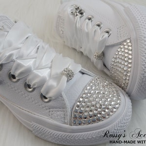 Crystal Converse Shoes For Toddler Girls / White Leather Converse /Wedding Converse  / No Stripes / Baby Toddler Little Girls / Sizes, 2-13