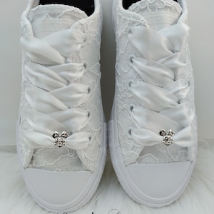 Custom Converse Shoes For Toddler Girls / White Canvas Lace Converse /Wedding Lace Converse  /No Stripes / Baby Toddler Girls / Sizes 2 - 13