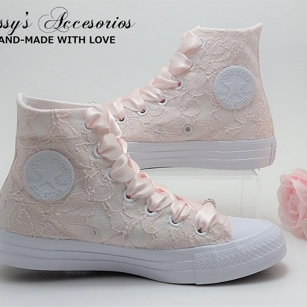 Zapatos Converse Blush para niñas pequeñas /Zapatillas deportivas de encaje Blush de caña alta/Zapatos de primera comunión/Bebé - Niño pequeño - Niñas pequeñas y grandes