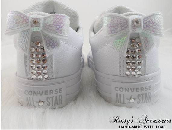 Crystal Converse Shoes for Toddler Girls White Leather Converse