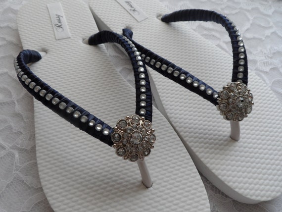 Navy Blue Bridal Flip-Flops / Wedding Colors Flip Flops / | Etsy