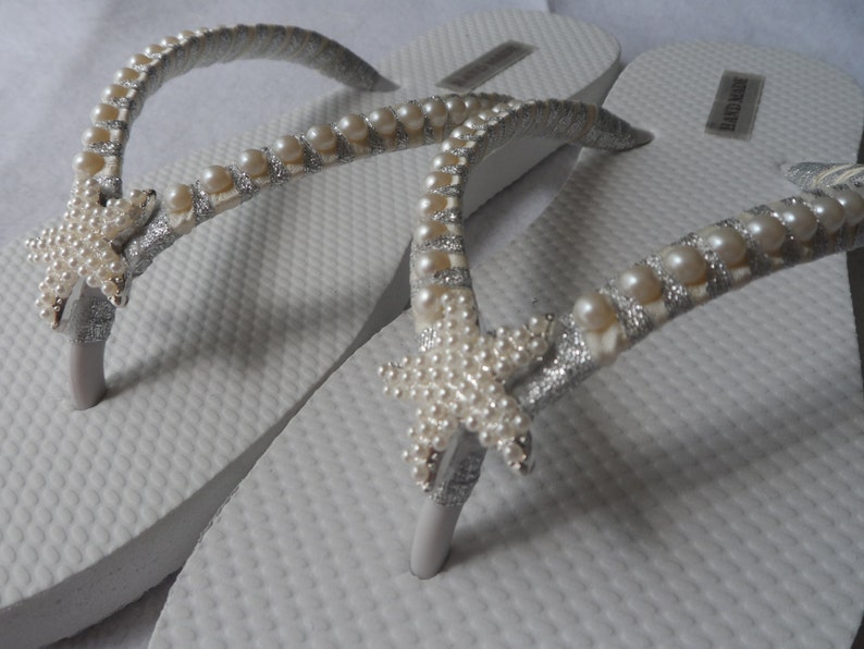 Bridal Ivory Flip Flops / Wedding Pearls Flip Flops / Starfish | Etsy