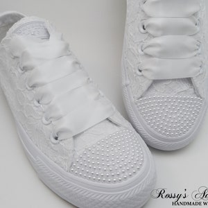 Wedding Pearls Converse / White Sequin Lace Converse  /Wedding Lace Converse  /Converse for Bride /Bridal Converse / Wedding Converse Shoes.