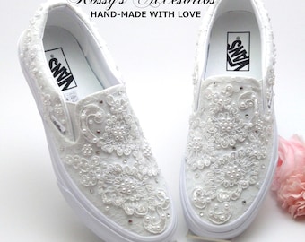 Slip on Platform White Lace Wedding Vans Wedding Platform Vans
