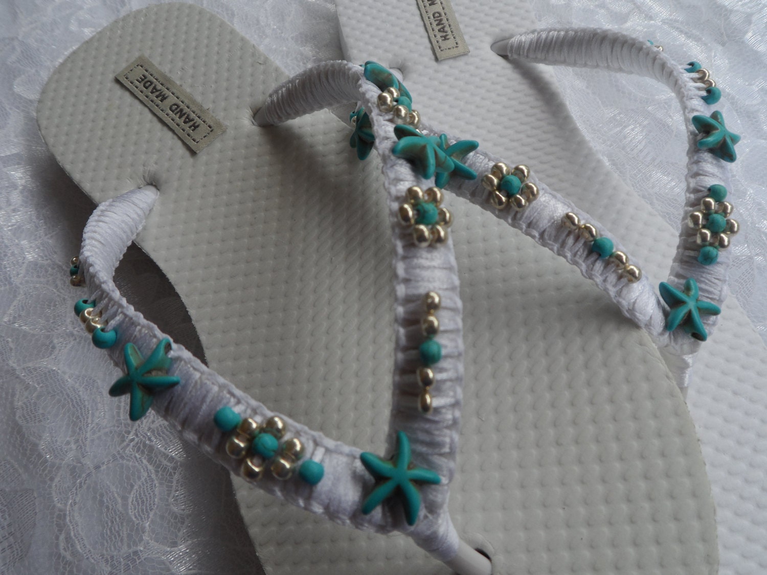 Turquoise and Silver Bridal Flip Flops / Wegdding Starfish | Etsy