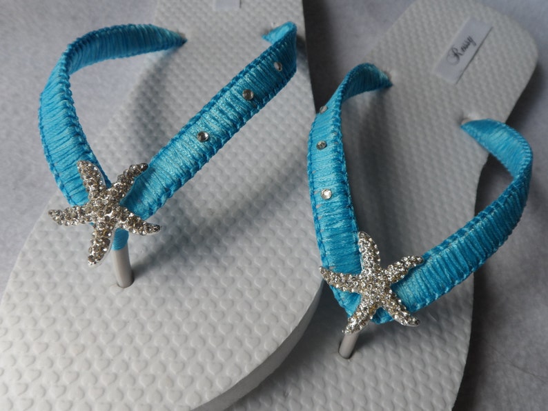 Turquoise Macrame Flip Flops / Bridal Starfish Rinestone / | Etsy